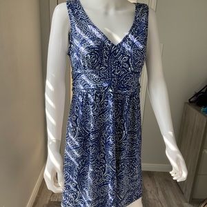 LOFT Summer Dress White & Blue Sleeveless Sz M